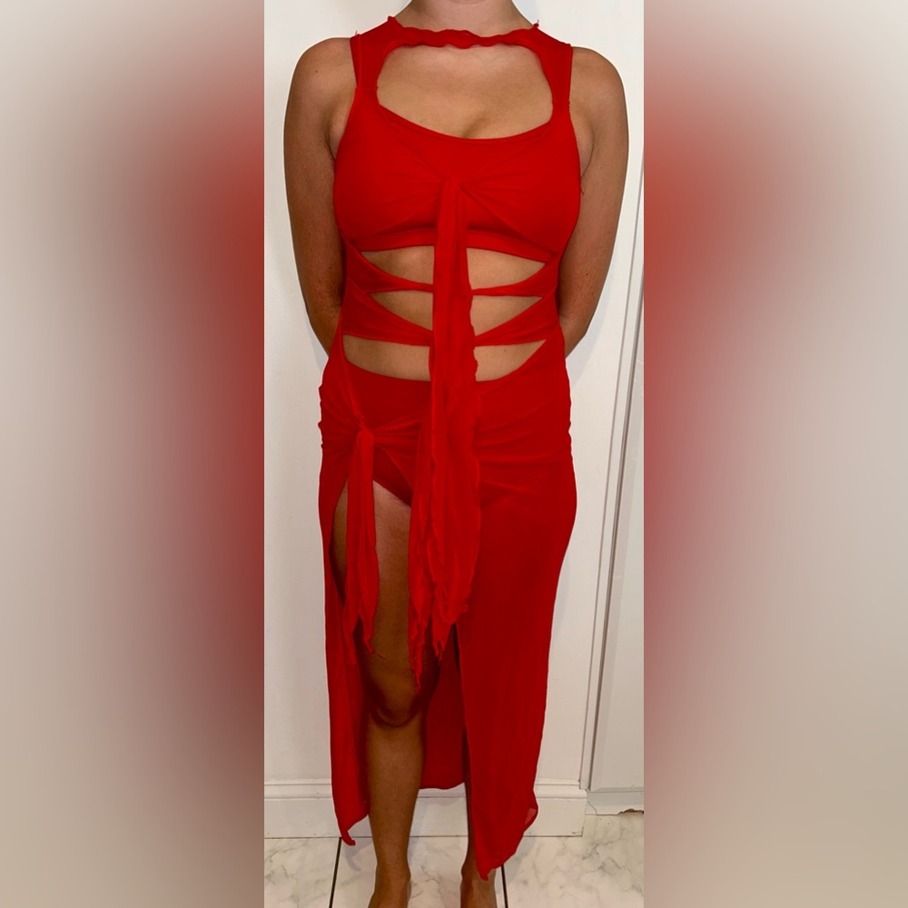 Red Cut-Out Dance Contemporary/Lyrical Dance Costume- Medium Adult